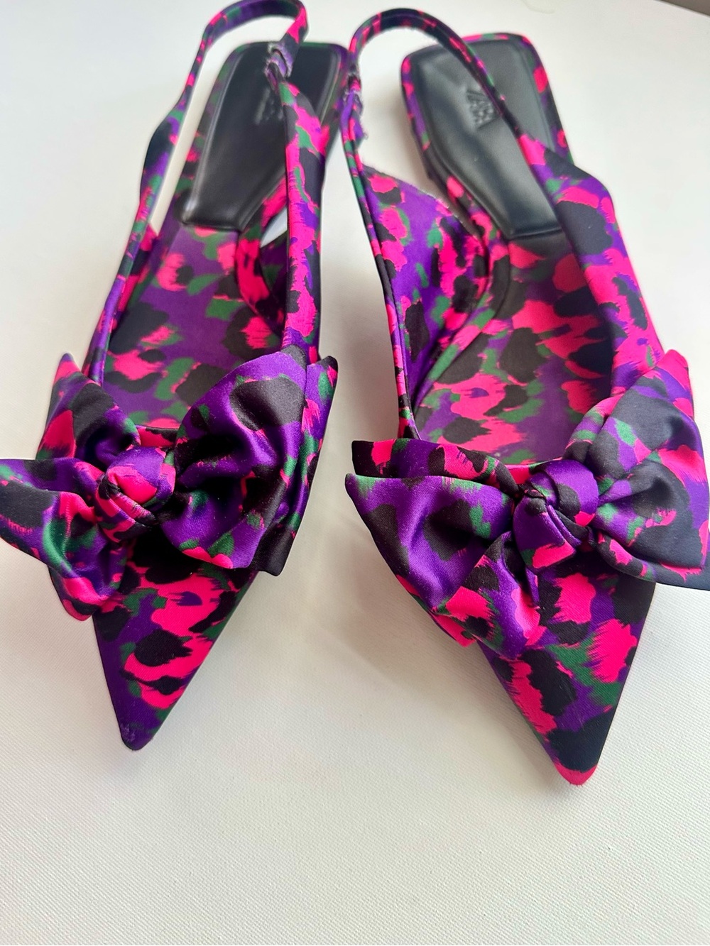 Zara Pointed Slingback Flats in Fuchsia & Purple Animal Print - Picture 3 of 5